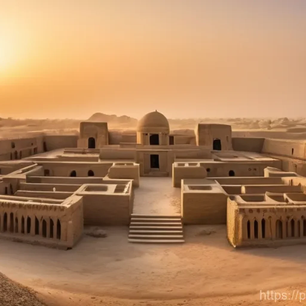 바레인의 고대 유물 - **Prompt:** A majestic, panoramic view of the ancient Dilmun necropolis in A'ali, Bahrain, at dawn. ...