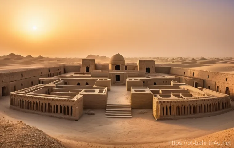 바레인의 고대 유물 - **Prompt:** A majestic, panoramic view of the ancient Dilmun necropolis in A'ali, Bahrain, at dawn. ...