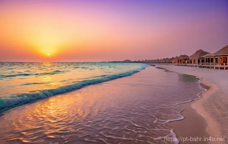 바레인 해변의 아름다움 - Image Prompt 1: Al Jazair Beach Sunset Bliss**