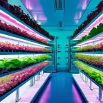 바레인의 농업 기술 - **Prompt 1: Futuristic Vertical Farm in Bahrain**
    "A stunning, brightly lit indoor vertical farm...