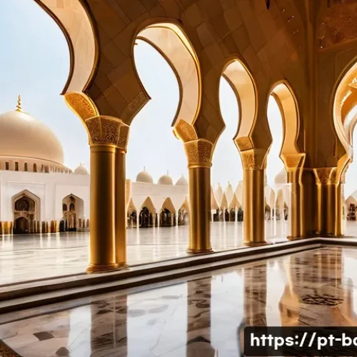 바레인의 이슬람 문화 중심지 - **Prompt:** A wide-angle shot of the majestic Grand Al-Fateh Mosque in Bahrain, showcasing its stunn...