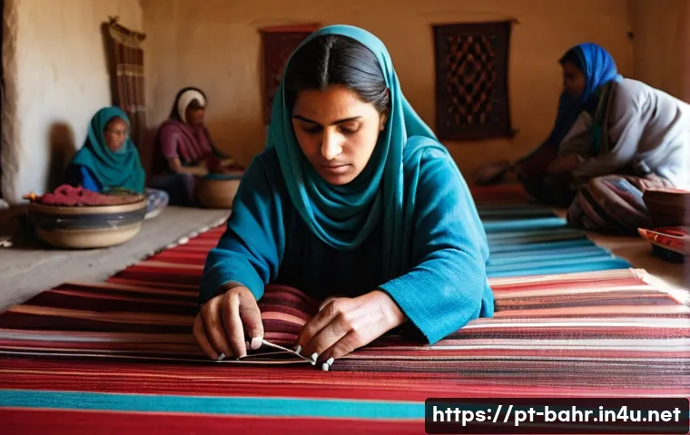 바레인의 공예품 쇼핑 - **Sadu Weaving Artisan:**
    A serene Bedouin woman, dressed in traditional, modest attire covering...