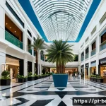 바레인 현대화된 쇼핑몰 - A futuristic shopping mall in Bahrain blending modern architecture with traditional Arabic design el...