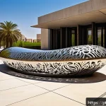 바레인의 세계적인 조각가 - A contemporary sculpture inspired by Arabian tradition, featuring intricate Arabic calligraphy and g...