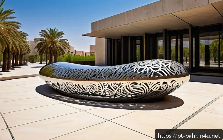 바레인의 세계적인 조각가 - A contemporary sculpture inspired by Arabian tradition, featuring intricate Arabic calligraphy and g...