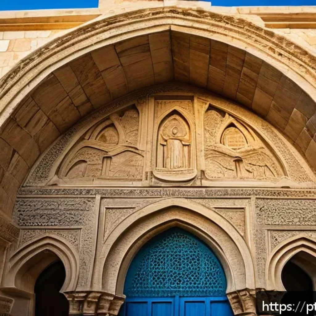바레인의 역사적 교회 - A grand Romanesque church from the 4th century in Manama, Bahrain, featuring robust stone arches and...